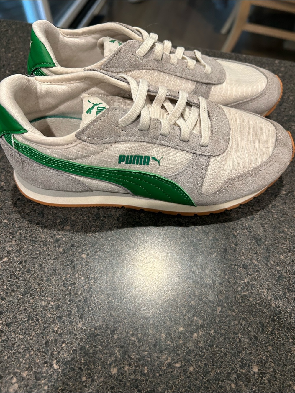 Puma White and Green Retro Low-Top Sneakers